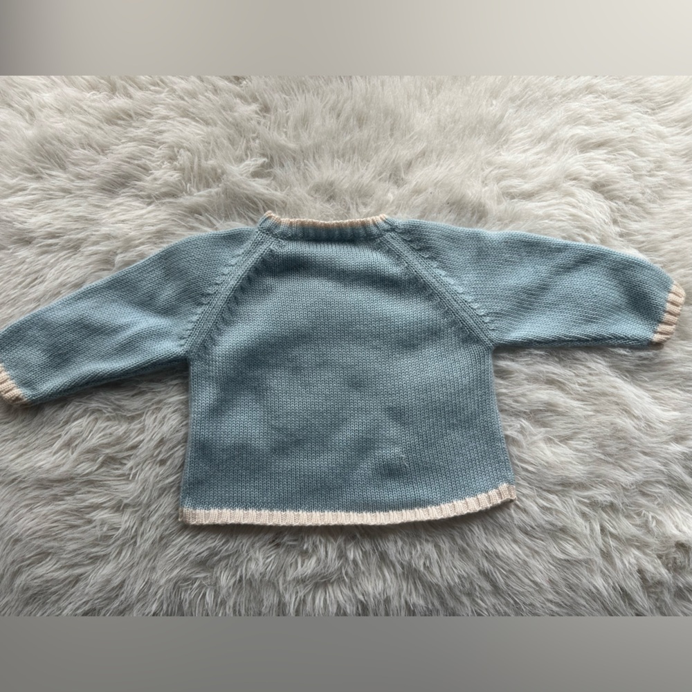 Burberry Baby Light Blue Knit Sweater with Cream brown B Burberry Nova Check - Picture 7 of 14